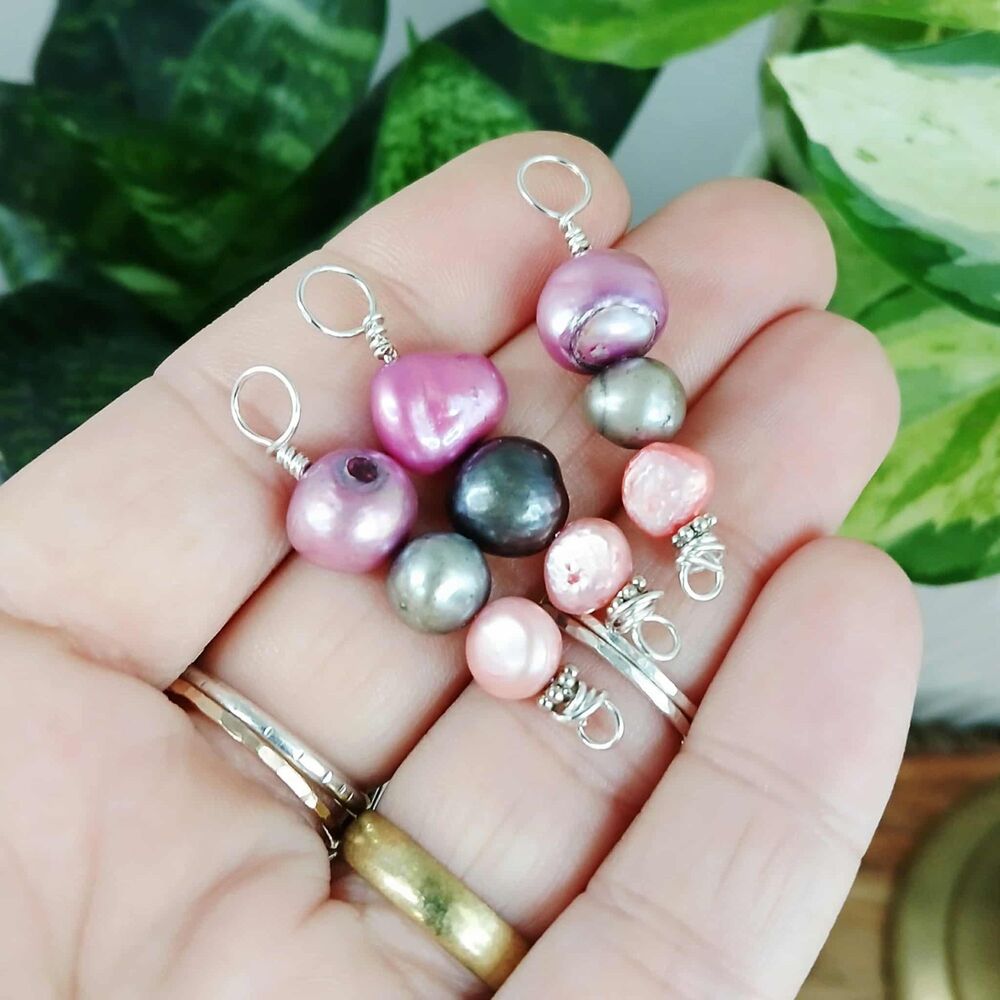 Freshwater Pearl Beaded Pendant, Pink & Grey, Pearl Pendant, 1 PC, 1.5"